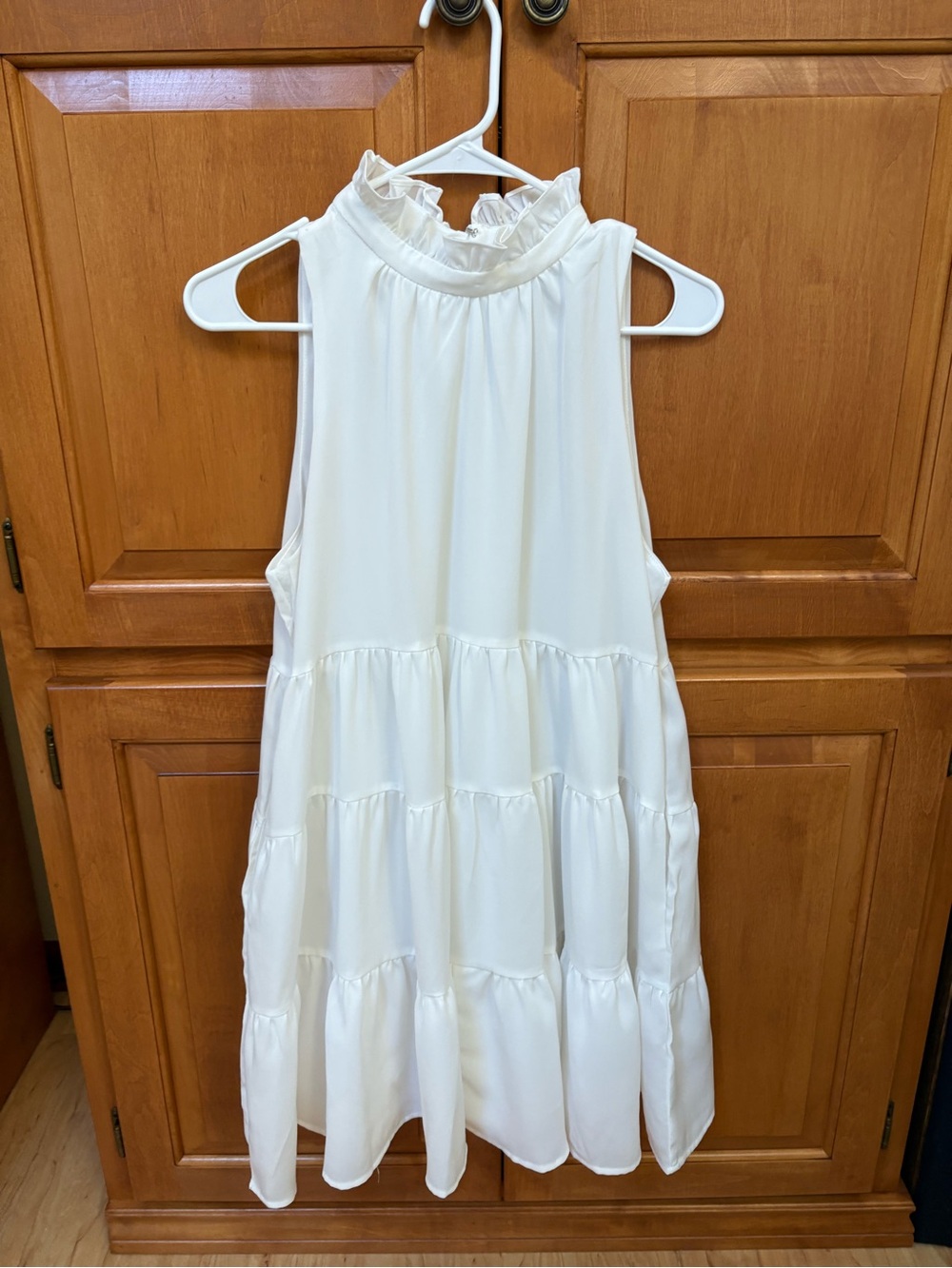 TCEC White Ruffled Mock-Neck Tiered Sundress